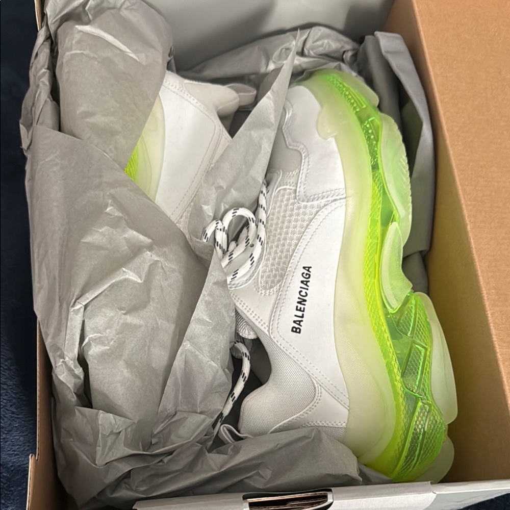 Balenciaga White and Neon Green Sneakers
